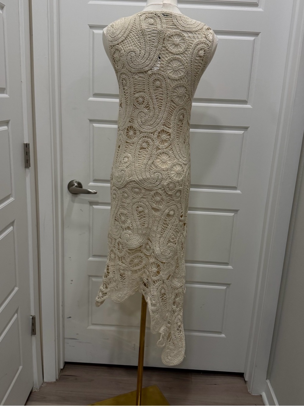 Zara Asymmetrical Crochet Midi Dress in Straw - Picture 10 of 12